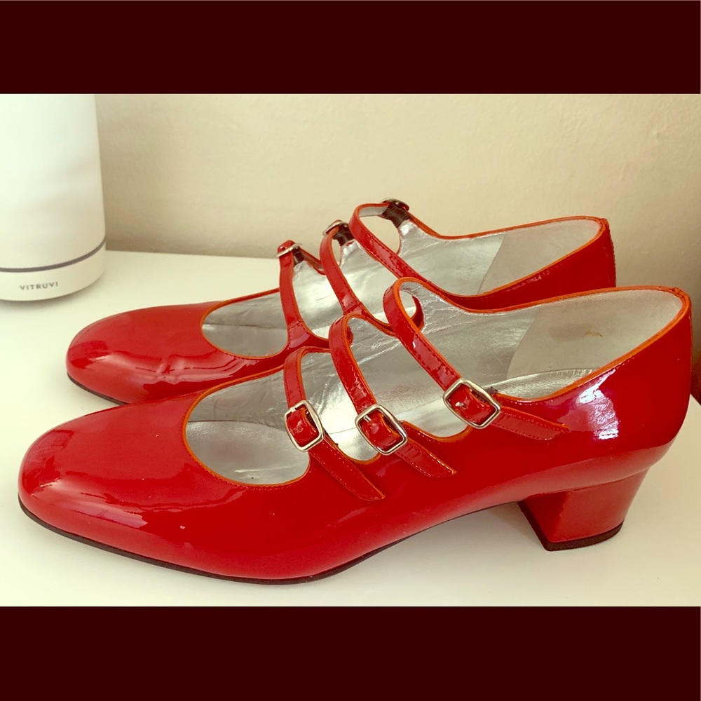 Carel Patent 3-Strap Mary Janes Red Euro 38/us 8